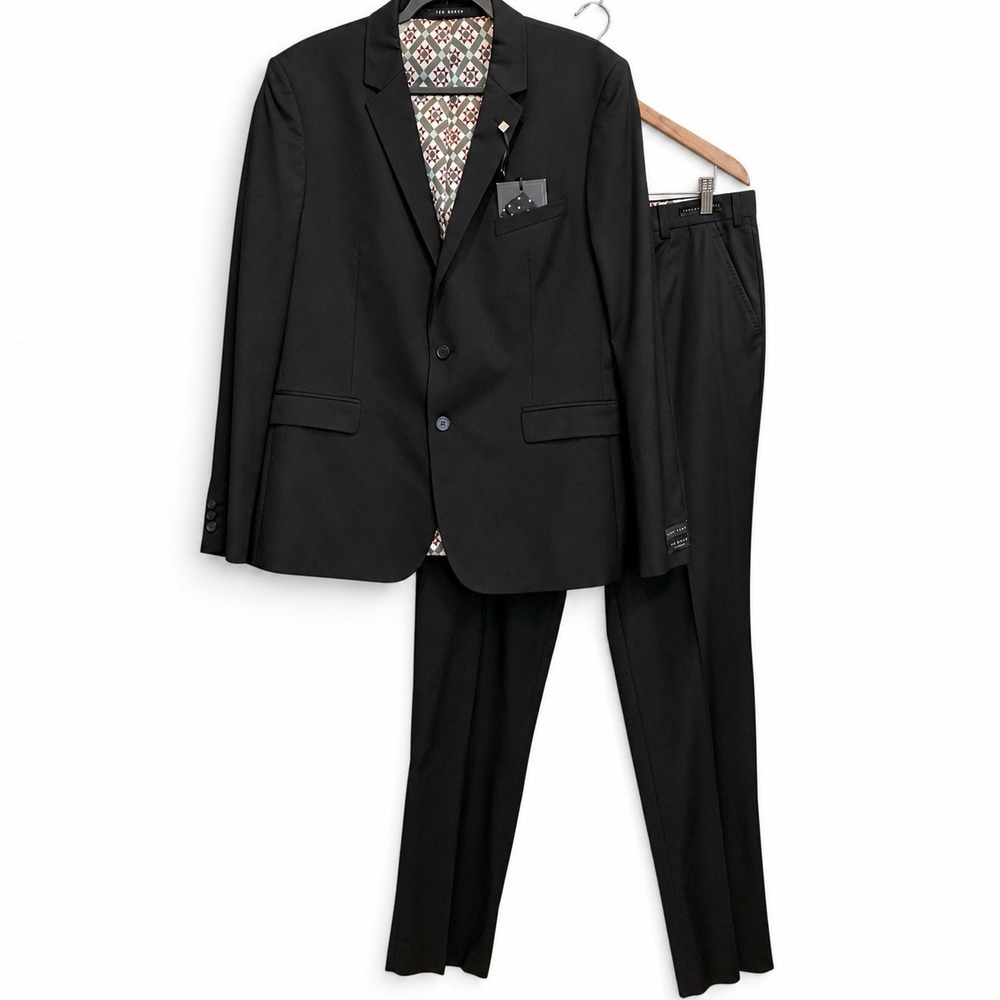 Ted Baker London Italian Wool Modern Fit Black 2 Piece Suit Blazer 44R 36L NWT